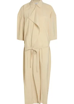Belted brushed silk-blend midi shirt dress