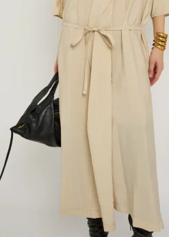 Belted brushed silk-blend midi shirt dress