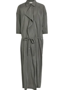 Belted brushed silk-blend midi shirt dress