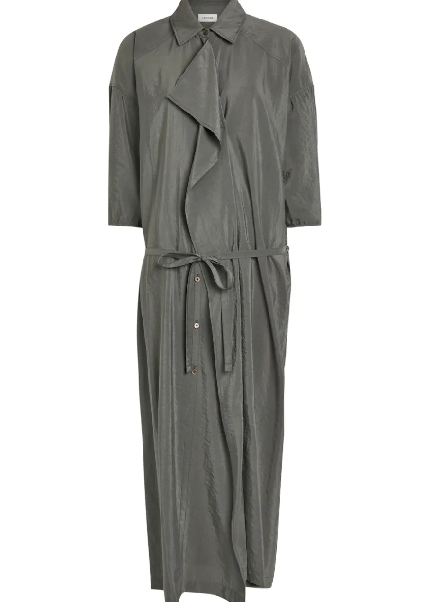 Belted brushed silk-blend midi shirt dress