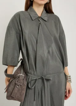 Belted brushed silk-blend midi shirt dress