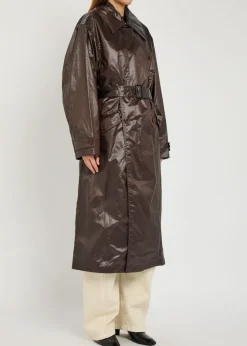 Belted coated cotton-blend trench coat