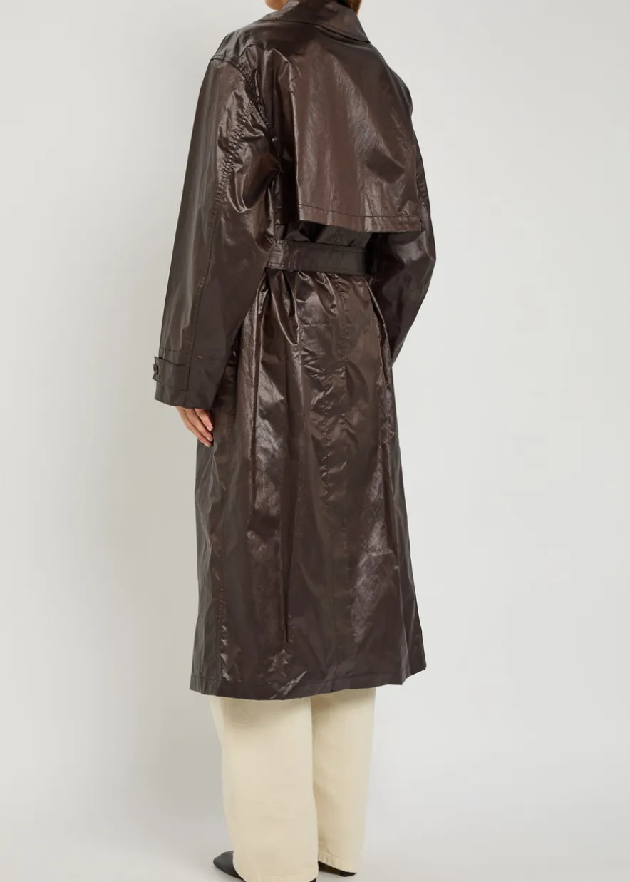 Belted coated cotton-blend trench coat