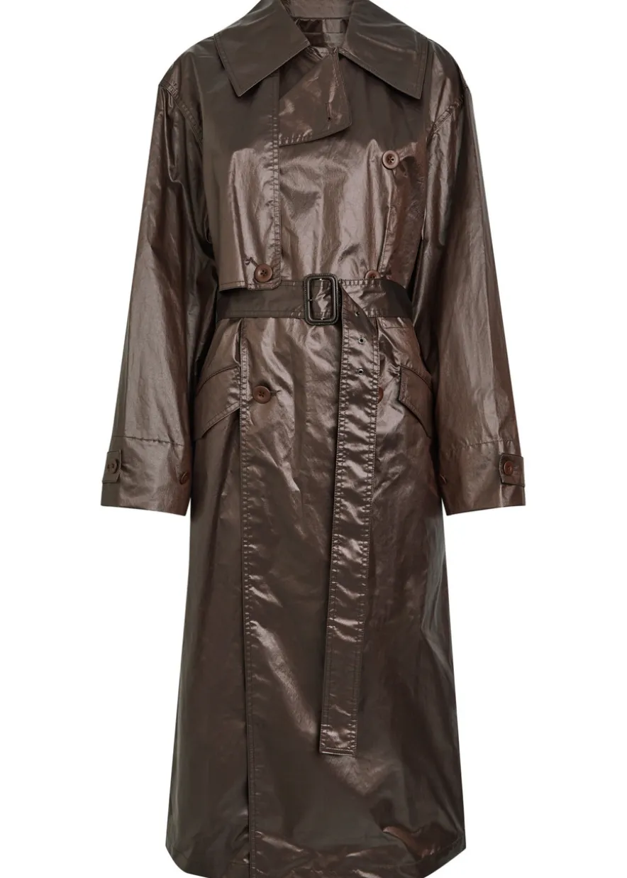 Belted coated cotton-blend trench coat