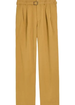 Belted cotton and linen-blend trousers