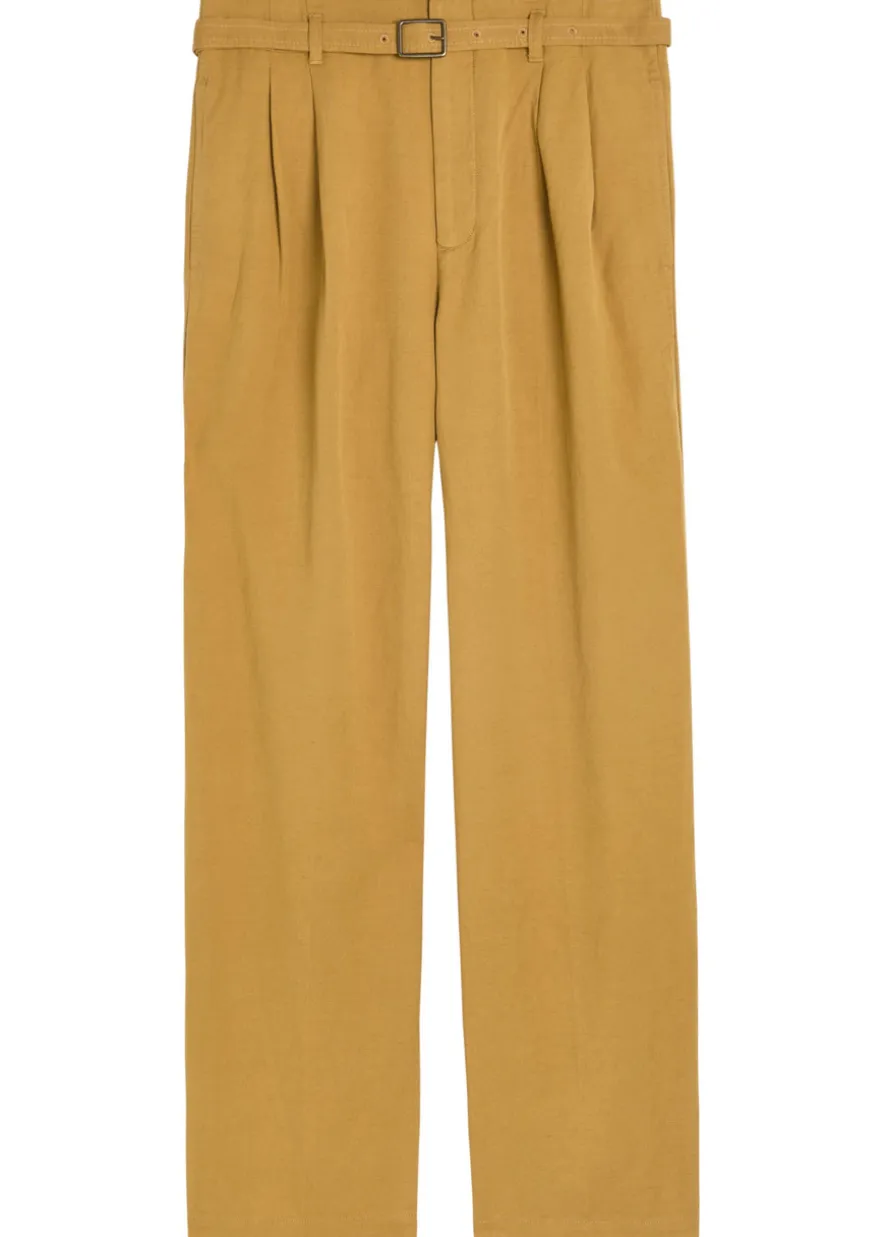 Belted cotton and linen-blend trousers