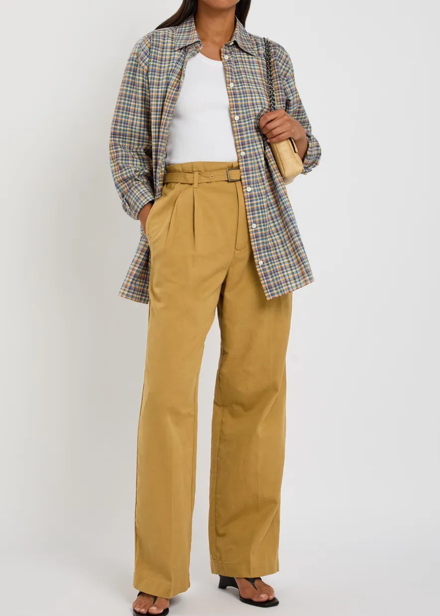 Belted cotton and linen-blend trousers