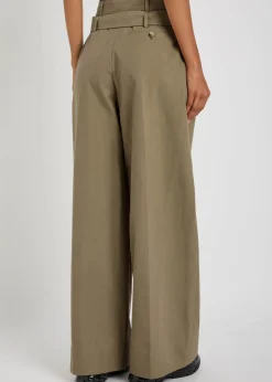Belted cotton-blend poplin trousers