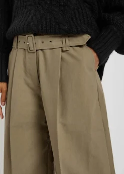 Belted cotton-blend poplin trousers