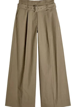 Belted cotton-blend poplin trousers