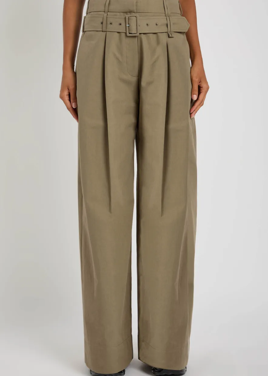 Belted cotton-blend poplin trousers