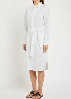Belted cotton midi shirt dress