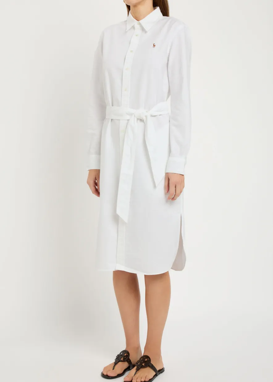 Belted cotton midi shirt dress