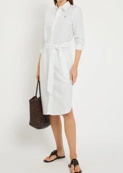 Belted cotton midi shirt dress