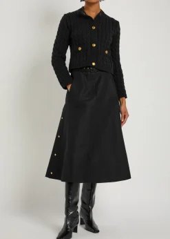 Belted cotton-poplin midi skirt