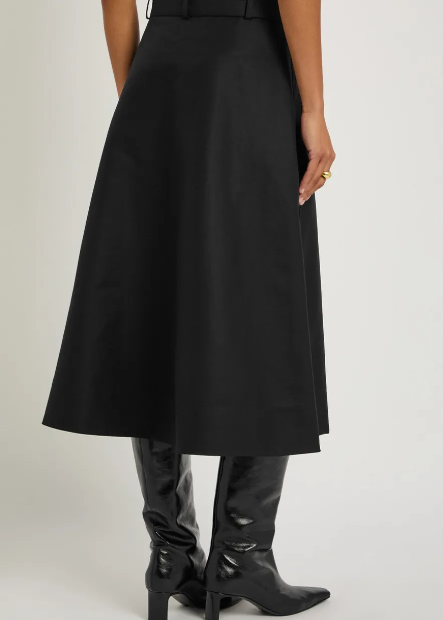 Belted cotton-poplin midi skirt
