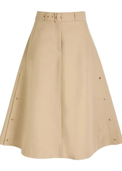 Belted cotton-poplin midi skirt