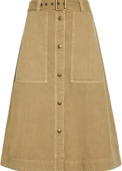 Belted cotton-twill midi skirt