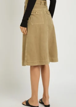 Belted cotton-twill midi skirt