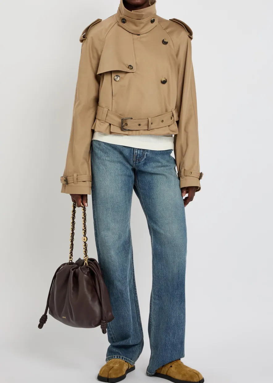 Belted cropped cotton trench coat