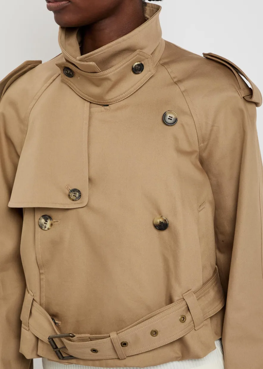 Belted cropped cotton trench coat