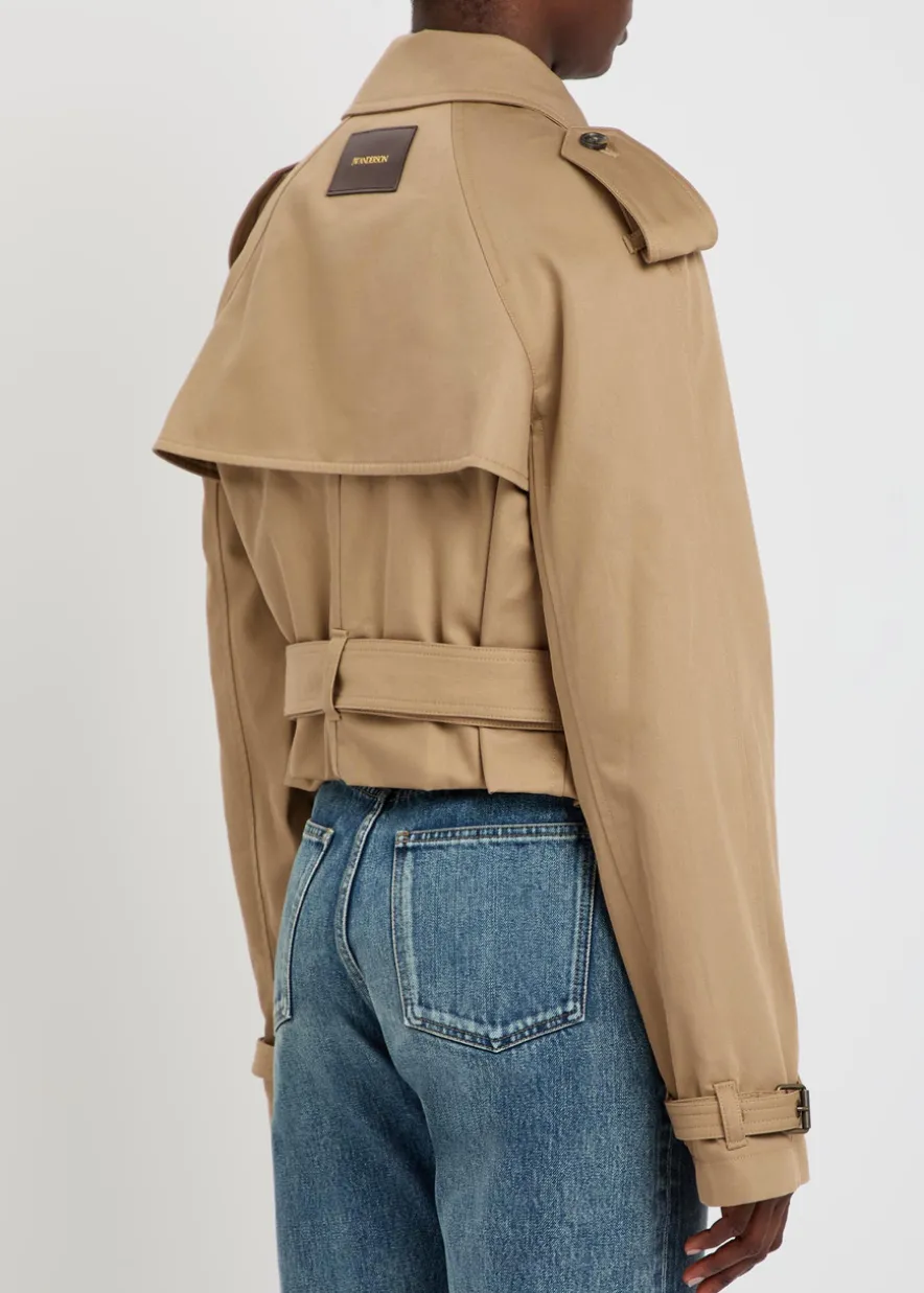 Belted cropped cotton trench coat