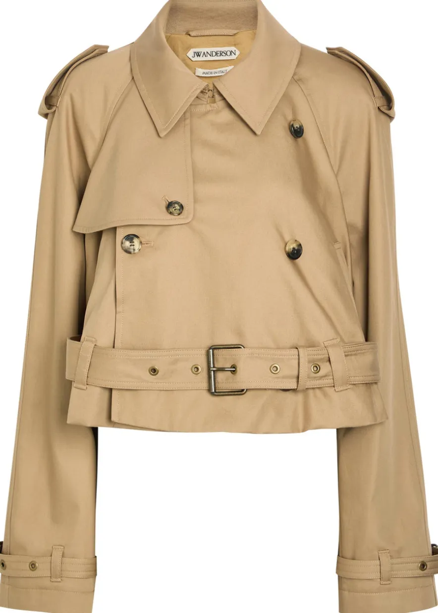 Belted cropped cotton trench coat