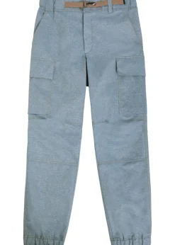 Belted denim cargo trousers