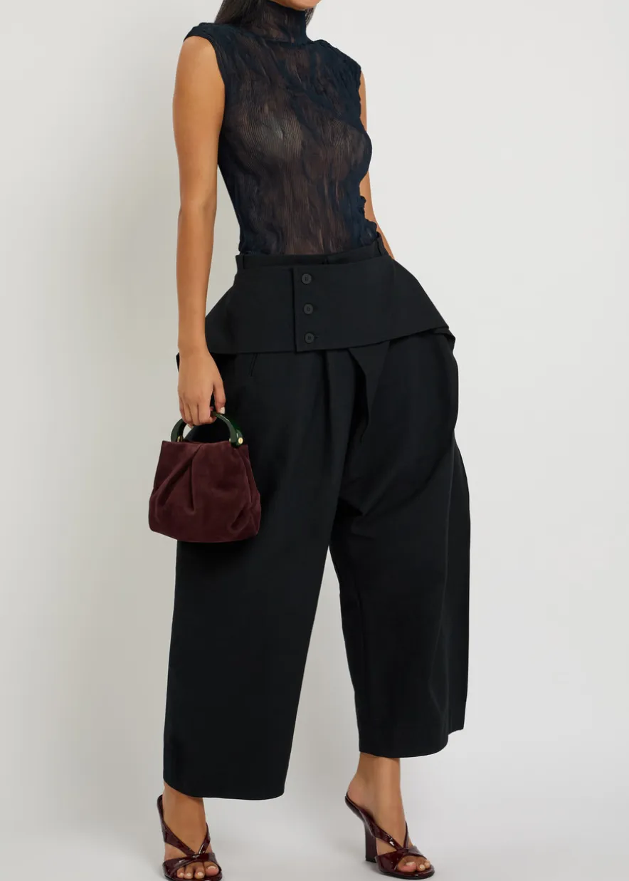 Belted-effect wide-leg woven trousers