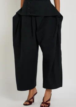 Belted-effect wide-leg woven trousers