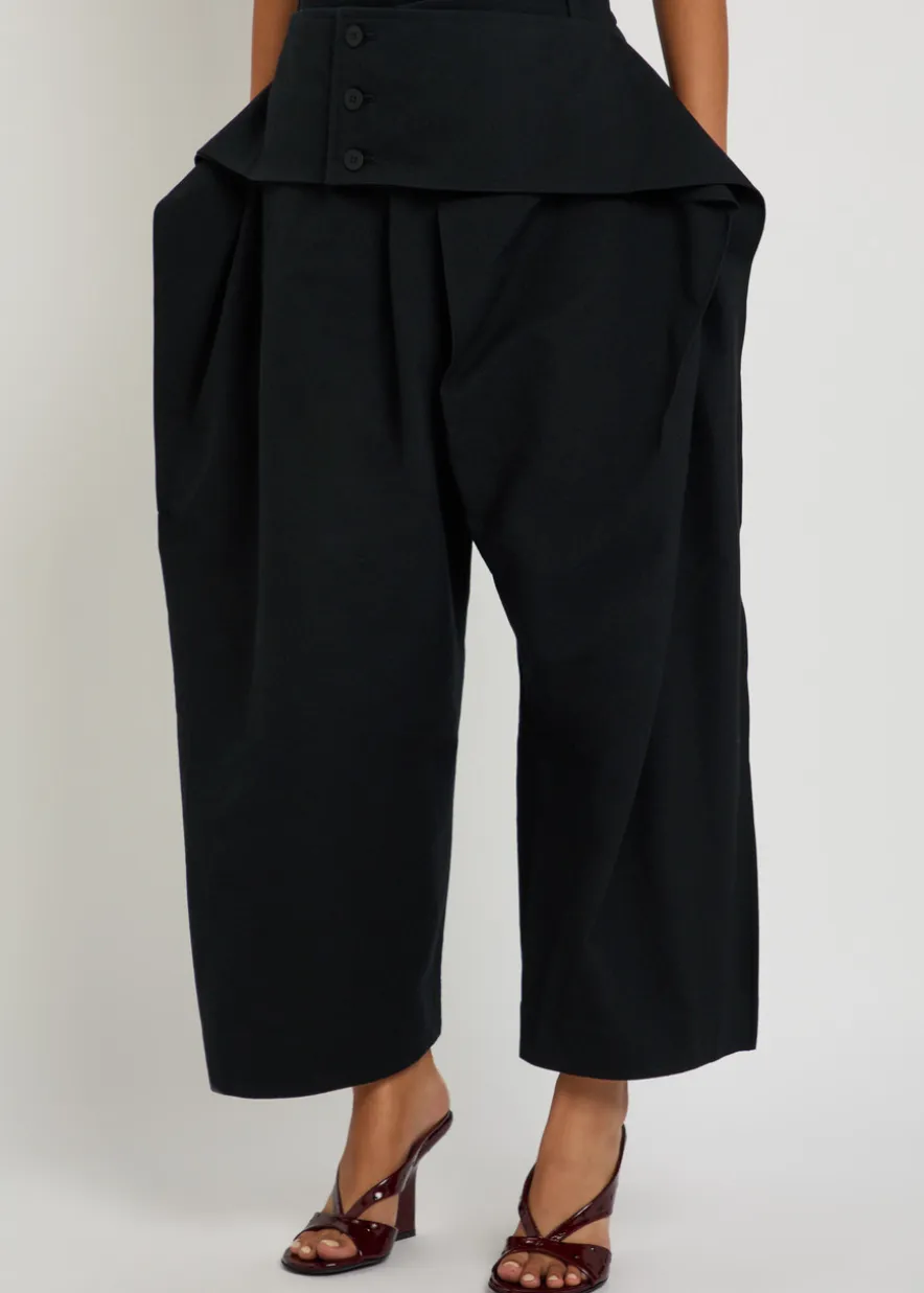 Belted-effect wide-leg woven trousers