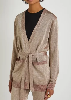 Belted lamé knit cardigan