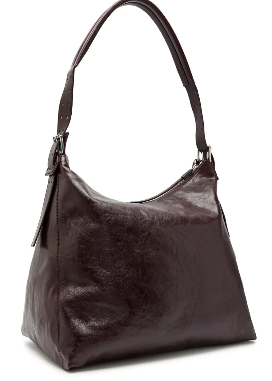 Belted leather hobo bag