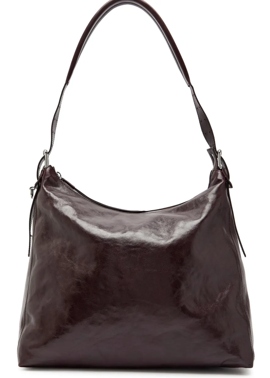 Belted leather hobo bag