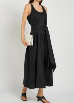 Belted linen midi dress