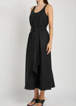 Belted linen midi dress