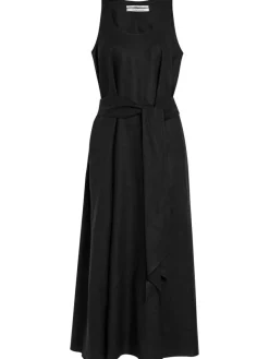 Belted linen midi dress