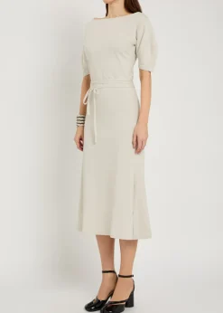 Belted off-the-shoulder cotton-blend midi dress