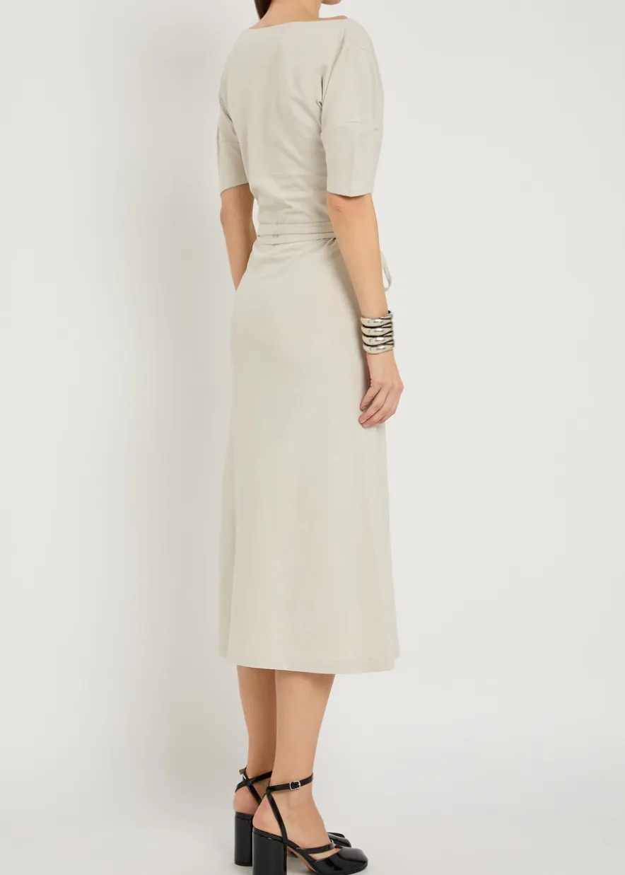 Belted off-the-shoulder cotton-blend midi dress