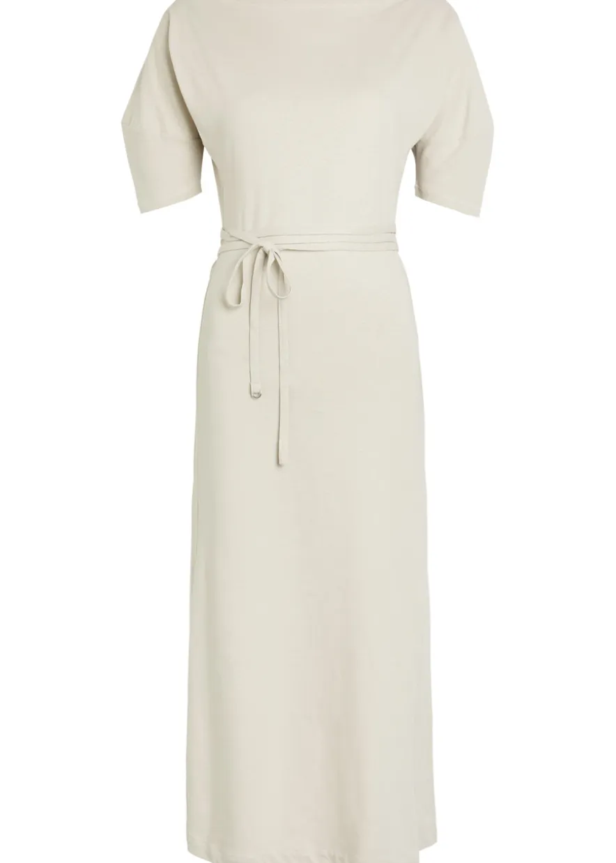 Belted off-the-shoulder cotton-blend midi dress