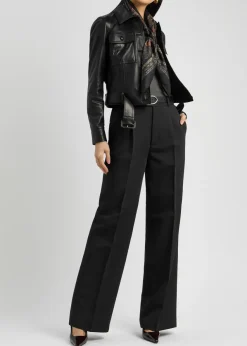 Belted panelled leather jacket