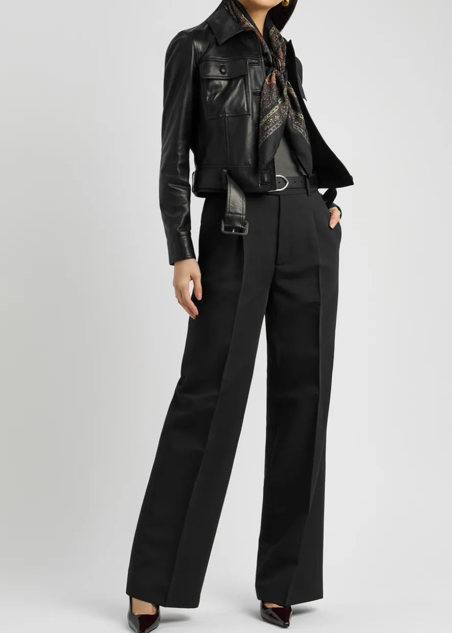 Belted panelled leather jacket