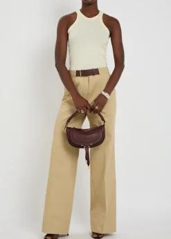 Belted straight-leg cotton-twill trousers