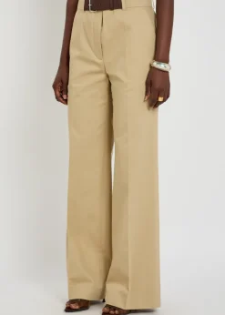 Belted straight-leg cotton-twill trousers