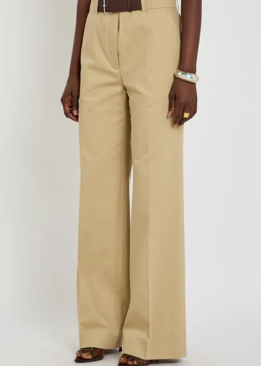 Belted straight-leg cotton-twill trousers