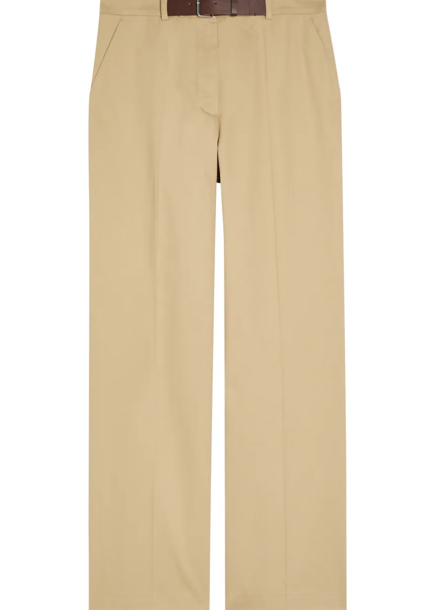 Belted straight-leg cotton-twill trousers
