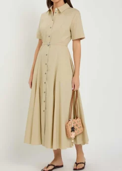 Belted stretch cotton-poplin midi shirt dress