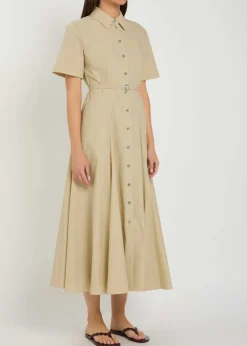Belted stretch cotton-poplin midi shirt dress