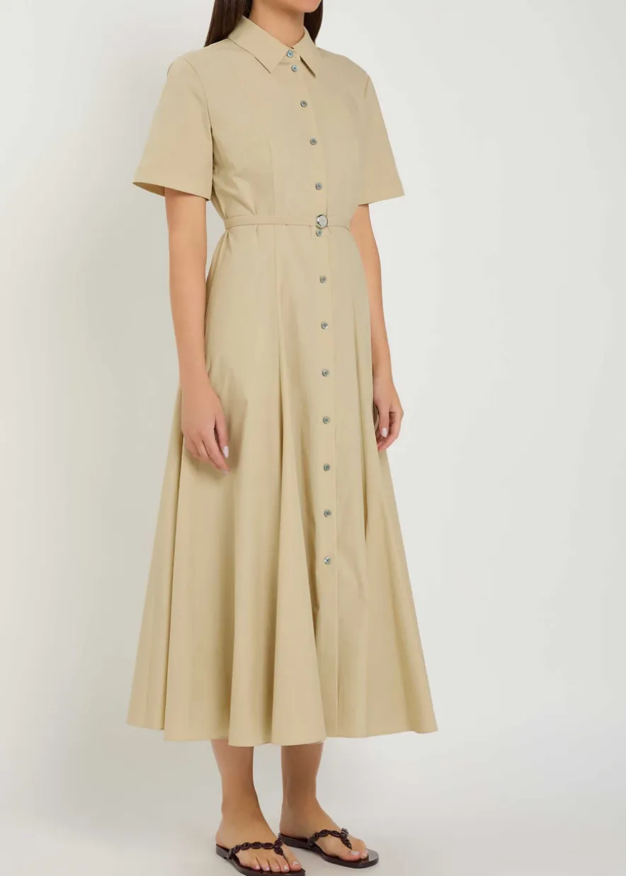 Belted stretch cotton-poplin midi shirt dress
