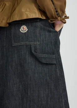 Belted stretch-denim midi skirt
